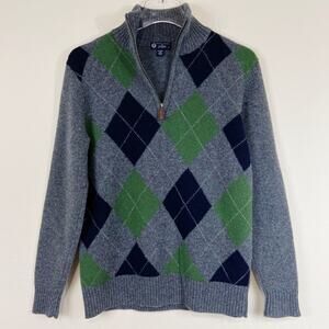 J. Crew | 100% Lambswool Argyle Zip Front Sweater